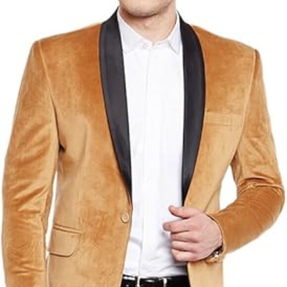 WINTAGE Men's Premium Velvet Notch Lapel Tuxedo Coat Blazer Jacket Gold - Picture 1 of 6